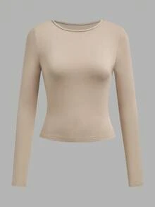 SHEIN EZwear 3 件套女士休闲宽领紧身长袖 T 恤套装，适合春秋季 - 彩色 - 查看 5