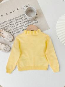 SHEIN LMoss Kids LMoss Cute Cartoon Print Long Sleeve Cardigan Sweater For Baby Girls, Autumn Winter Lemon Cardigan Baby Jacket Newborn Cardigan Baby Girl Sweater Jacket Baby Girl Cardigan Baby Girl Cardigan Christmas - Yellow - View 2