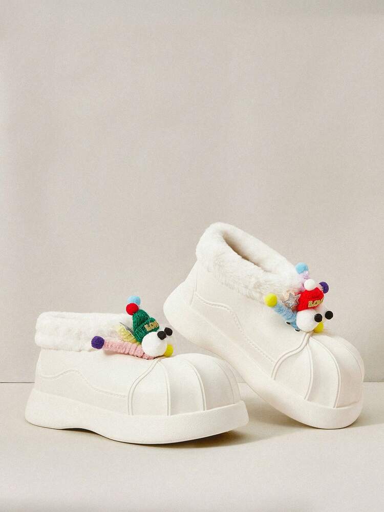 Cute Fuzzy Snow Boots With Thermal Lined, Fashionable All-Match Outdoor Boots For Women, Christmas Shoes For Christmas And New Year Holiday Vibe Fall And Winter