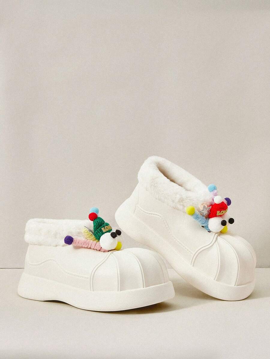 Cuccoo Botas de Neve Fofas e Térmicas, Botas Externas Modernas Combinadas para Mulheres, Sapatos de Natal com Vibração de Natal e Ano Novo para Outono e Inverno - Bege - Visão 1