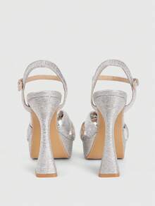 CUCCOO LuxiPop Giày cao gót đế dày thiết kế mới thời trang trang trí thắt nút xoắn cho nữ, thích hợp cho các dịp tiệc tùng - Bạc - Xem 10