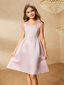 Mädchen Satin Kleid, kurzer Stil, vielseitiges Modekleid, Herbst/Winter - Pink - Übersicht 4