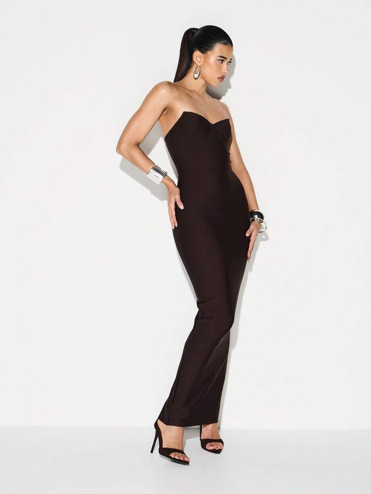 KIZN Strapless Sweetheart Bandage Bodycon Maxi Dress