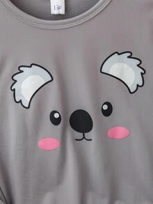 2pcs Girls Cartoon Koala Print Comfortable Loose Long Sleeve Top And Pants Pajama Set Teen Pajamas Set Sleep Wear Set Cartoon Pajamas - Black - View 3