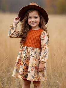 SHEIN Emery Rose Kids Kleine Mädchen Leoparden-Muster Langarm Kleid, ideal für Lässig, Alltagstragen & Schule im Sommer & Herbst, Mutter und Tochter/Schwestern Partnerlook