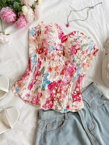 Soleia 女士休闲度假、海滩婚礼宾客、毕业典礼、早午餐、圣帕特里克节、春假、复活节、音乐节优雅波西米亚热带露背镂空露背印花系带前衬衫，秋冬分层 - 彩色 - 查看 5