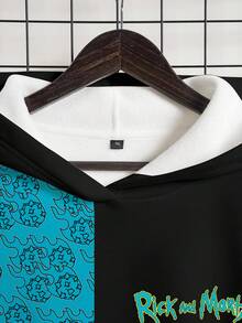 Rick and Morty X SHEIN Moletom com capuz casual masculino com estampa de desenho animado e bloco de cores, outono - Branco - Ver 5