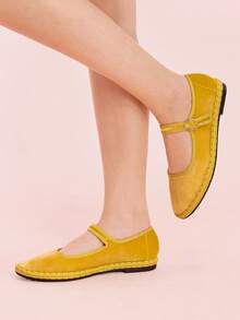 CUCCOO DOLLMOD Damen elegante goldgelbe Samt-Mary-Jane-Ballerinas, klassisch und bequem