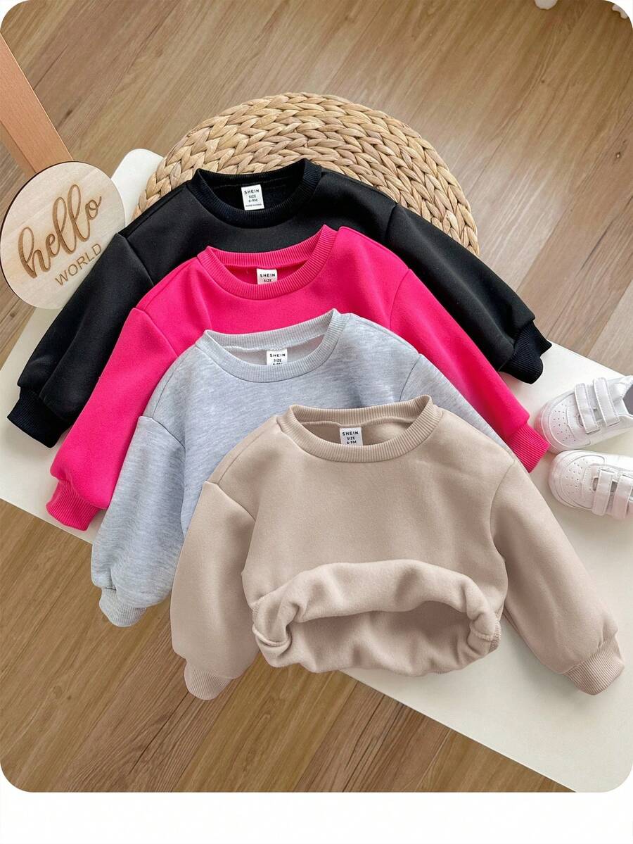 SHEIN 4件套女婴可爱纯色保暖长袖卫衣,秋冬季 - 彩色 - 查看 1