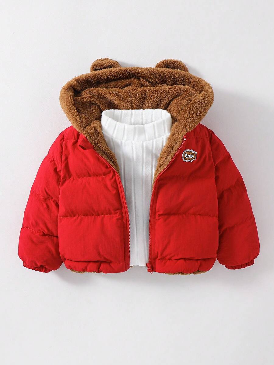 Cozy Pixies Áo khoác lót lông nhân tạo dệt thường ngày cho bé gái sơ sinh/trẻ mới biết đi - Đỏ - Xem 1