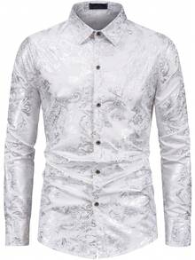 Manfinity AFTRDRK 男士全印花长袖衬衫，适合聚会和宴会 - 銀色 - 查看 6