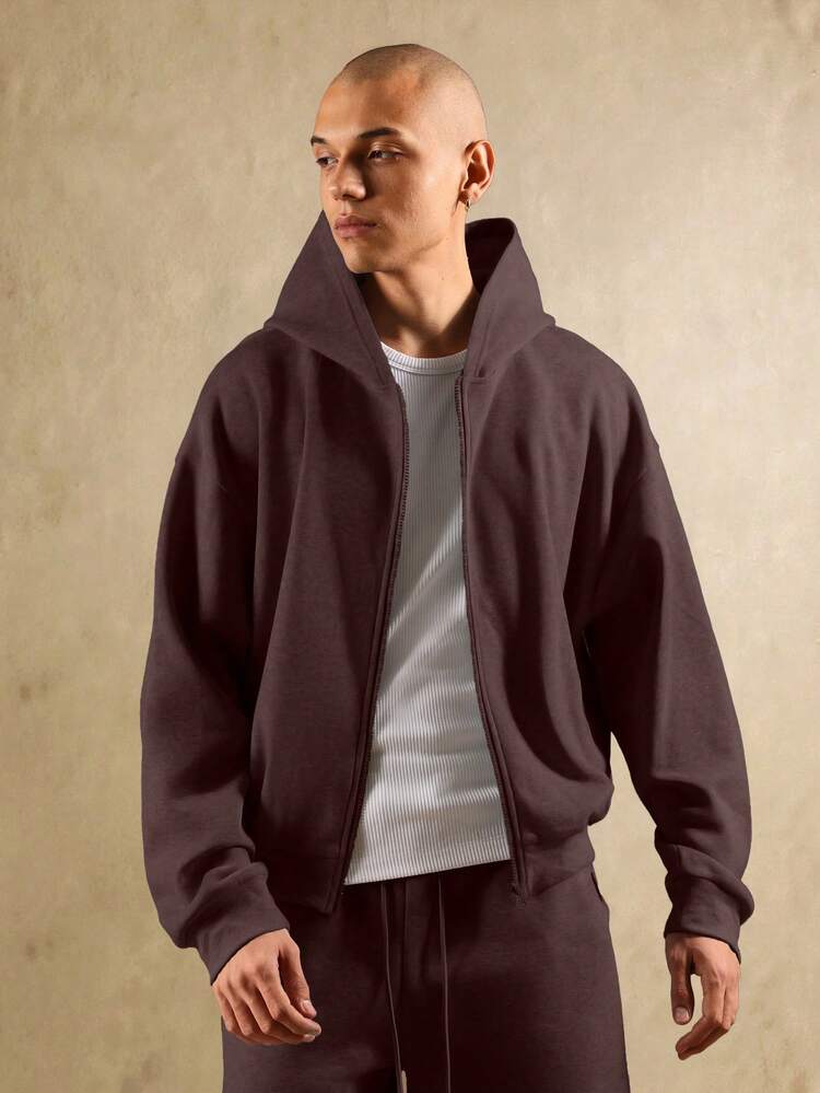 SUMWON Crop Fit Zip Up Hoodie With Ribbed Hem Casual Streetwear Jacket Fall Winter Layering Essential Plain
