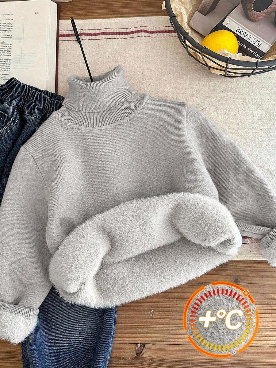 SHEIN Kids 1pc Young Boys Casual Comfortable Solid Color Versatile Loose Fit Pullover Autumn Winter Sweater, Suitable As Base Layer Or Outerwear - Grey - View 1