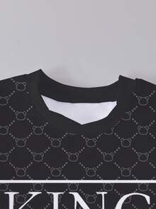 SHEIN Playful Pals 1 Set Conjunto de camiseta de manga corta y pantalones cortos de bebé niño con estampado en blanco y negro, camiseta de cuello redondo de manga corta con estampado de la palabra "REY" y pantalones cortos para uso casual y al aire libre - Multicolor - Ver 6