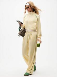 Eassivo Eassivo 女式抽绳腰口袋阔腿宽松休闲裤 - 鵝黃色 - 查看 6