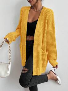 SHEIN LUNE Women's Casual Solid Color Minimalist Cardigan - Yellow - View 6