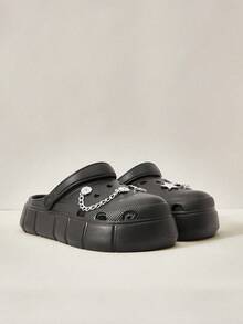 Cuccoo Dép bít mũi thời trang nữ tự làm, đính pha lê có thể tháo rời, thích hợp cho mùa hè, mùa xuân, kỳ nghỉ xuân, lễ Phục sinh, phong cách thường ngày đi biển và Giáng sinh. - màu đen - Xem 5