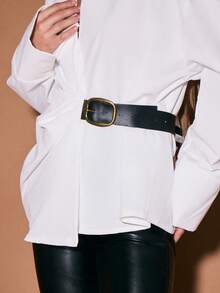 KIZN Structured Belt Detail Wrap Front Blouse Long Sleeve Professional Office Workwear - White - View 6