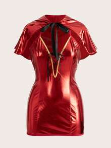 2 chiếc áo choàng trùm đầu thắt chéo bằng da PU màu tương phản + váy ngủ, mặt dây chuyền hình cô bé quàng khăn đỏ phong cách Punk, màu đỏ, quà tặng Giáng sinh độc đáo, thích hợp làm áo khoác ngoài, quán bar, tiệc tùng, lễ hội âm nhạc, trang phục nữ - trắng - Xem 6