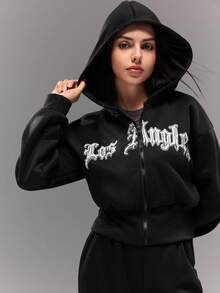 Teen GirlCasual Street Goth Style Halloween Dark Hoodie Outfit Set