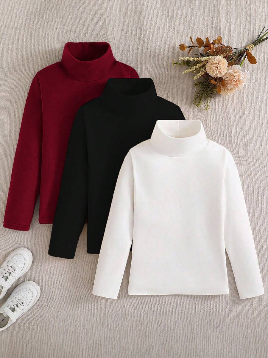 Sparklyn 3件套青少年女孩休闲猫咪印花高领长袖保暖内衬T恤 - 彩色 - 查看 1