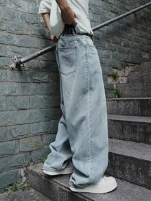 Manfinity EMRG Quần jean ống rộng túi đơn giản cho nam - Rửa nhẹ - Xem 6