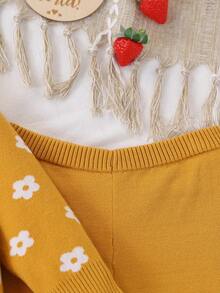 SHEIN Vintaside Kids 女童和幼儿休闲、时尚、可爱卡通花朵毛衣和毛衣+毛衣裤羊毛套装，适合旅行和外出 - 黃色 - 查看 6
