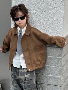 DAZY Young Boy Retro Casual Brown Jacket, Autumn