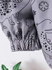 SHEIN Genkimix Kids 年轻男孩休闲时尚全身印花连帽夹克，保暖内衬，拉链开合，秋冬