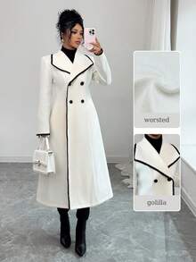 Modelyn Cardigan Panjang Wanita Warna Aprikot dengan Bordir Naga & Phoenix dan Patchwork Renda, Cocok untuk Kencan di Musim Gugur/Dingin (Abaya) - Aprikot - View 3