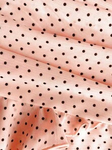 Elamini 时尚褶皱分层装饰甜美设计迷你裙优雅波尔卡圆点荷叶边下摆度假风格 A 字裙 - 藕粉色 - 查看 7