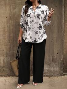 Bộ đồ dài tay 2 món in họa tiết ngẫu nhiên cỡ lớn, Thu/Đông - Nhiều màu - Xem 1