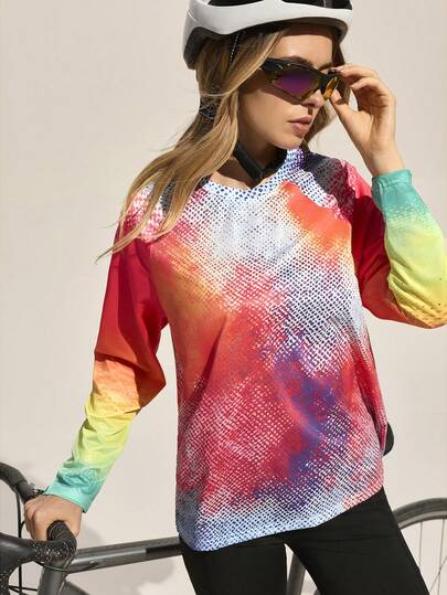 Easithlete 女士彩色随机印花长袖T恤