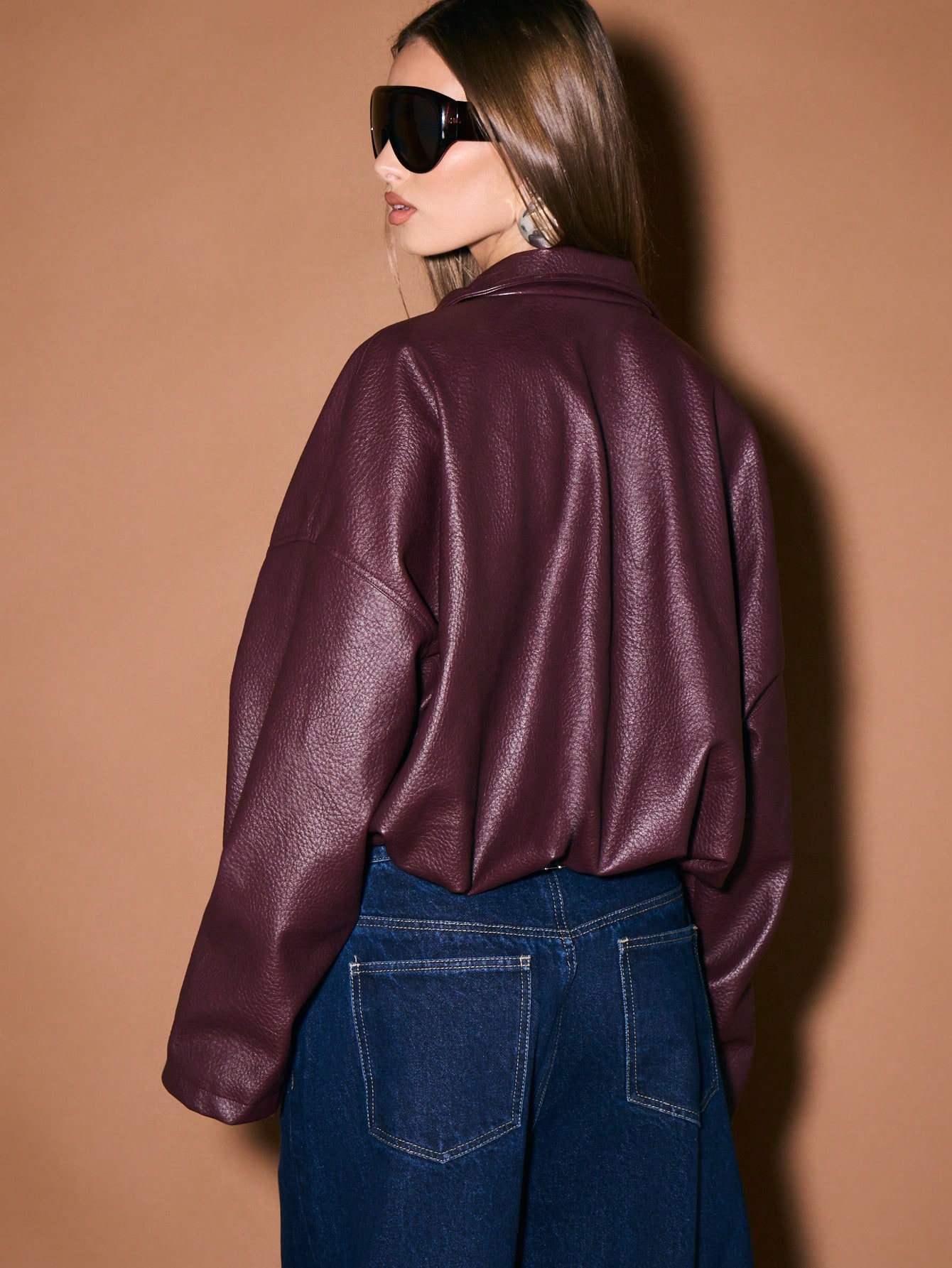KIZN Oversize'owa kurtka typu bomber ze sztucznej skóry