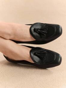 Rosivie Giày ba lê kim loại khóa chéo màu xanh satin dễ thương mới cho nữ mùa xuân, giày bệt nữ thanh lịch ngọt ngào cỡ lớn - màu đen - Xem 9