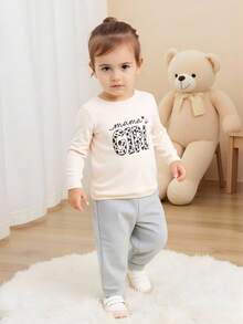 SHEIN 3pcs Girls Letter Print Fitted Long Sleeve T-Shirt, Sweet Casual Versatile All-Match Set, Autumn - Multicolor - View 4