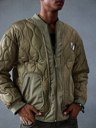 Street Life معطف مبطن بسحاب ذو لون أحادي الرجال، شتوي