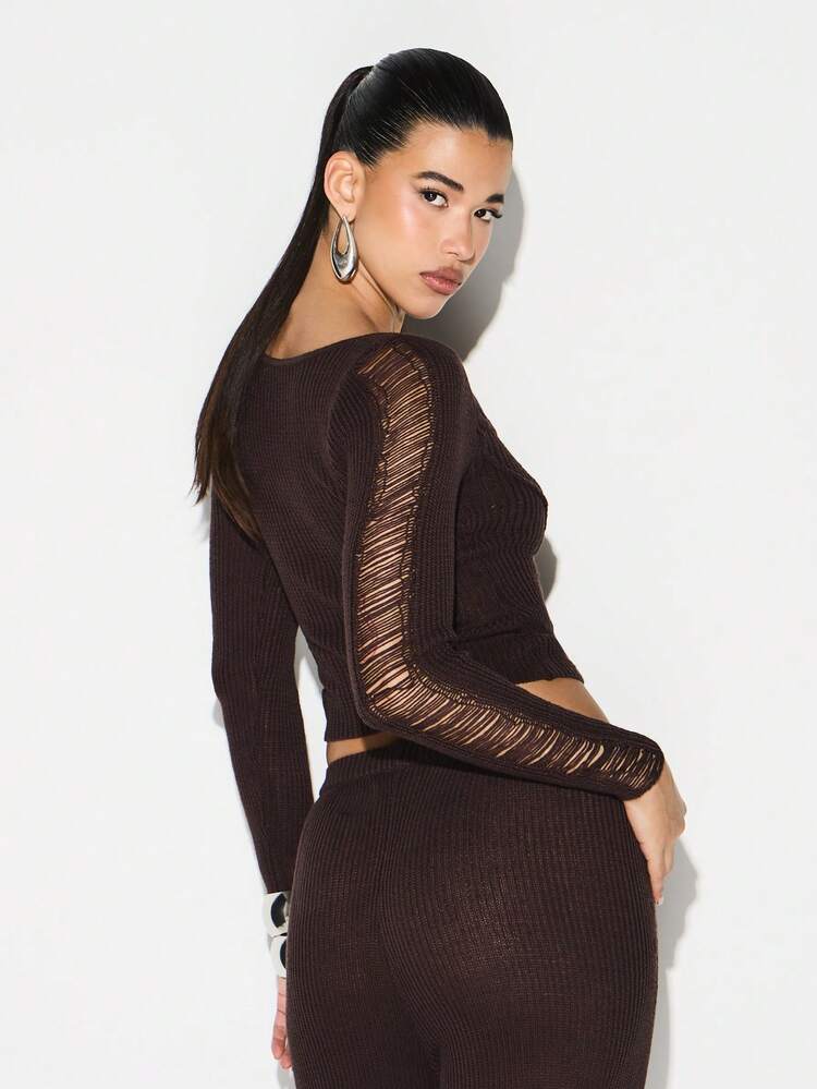 KIZN Ribbed Knit Crop Top With Laddered Details