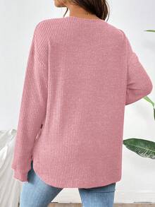 SHEIN Top de lactancia casual de unicolor con botones laterales, otoño/invierno - Rosa - Ver 2