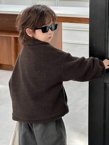 DAZY Young Boy Autumn/Winter Embroidered Design Drop Shoulder Long Sleeve Zip-Up Sherpa Jacket