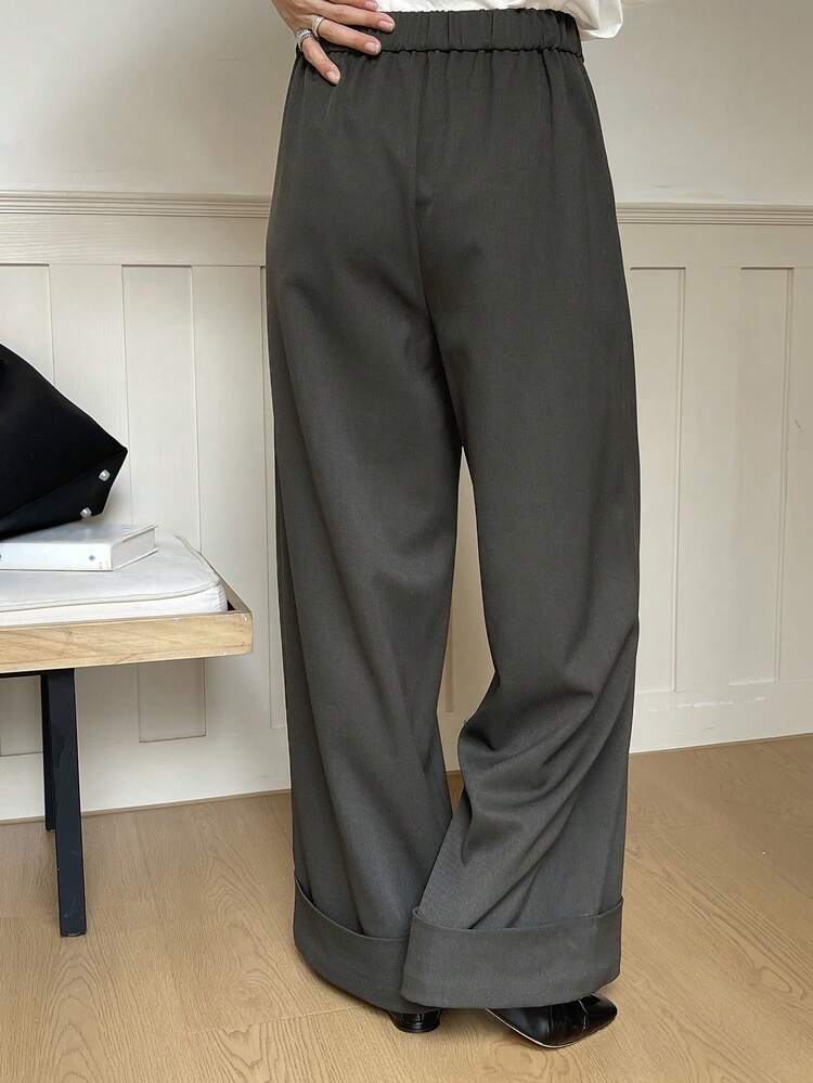 Women's Loose Wide Leg Pants With Cuffed Hem, Casual & Formal, Autumn/Winter