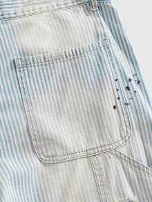 ROMWE MEN Street Life Men's Striped Pocket Punk Wide Leg Distressed Loose Fit Jeans - Light Wash - View 6