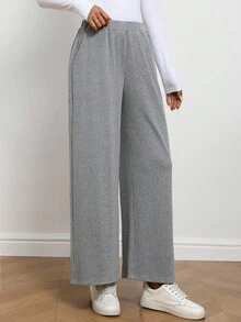 EMERY ROSE Women's Casual Everyday Commute Striped Print Elastic Waist Side Pockets Loose Thick Flared Leg Pants, Autumn/Winter - Grey - View 3