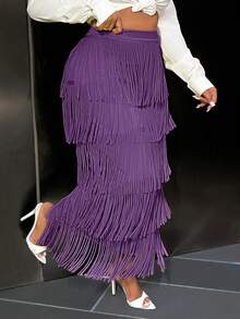 Slaydiva 女士优雅高端牛油果绿色流苏迷你裙 - 紫色 - 查看 1