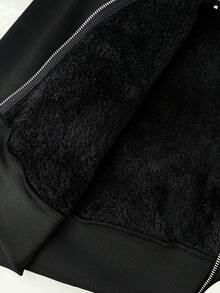 Elamini Women's Casual Versatile Commuter Gothic Style Rivet Decor Zipper Front Hooded Fleece Jacket, Autumn/Winter - Black - View 5