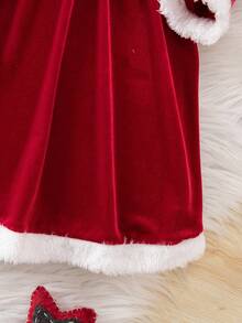 SHEIN Baby Girl Adorable One-Piece Knitted Plush Red And White Dress,Autumn Elegant Dinner Christmas Birthday Princess Long-Sleeved Party Outfit - Red - View 5