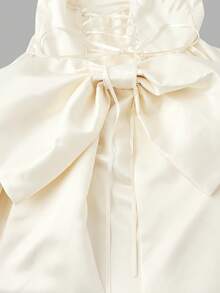 SHEIN MOD 缎面修身抹胸蝴蝶结装饰迷你连衣裙 - 米色 - 查看 4