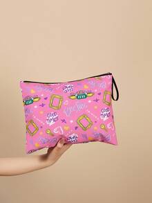 FRIENDS X SHEIN 2 件套图案印花轻质涤纶纤维化妆包，适合存放化妆品、文具、日用品、数码产品，非常适合通勤、上学、旅行，适合男士、女士、学生、相框、友情 - 彩色 - 查看 8