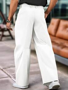 Manfinity Roghcode Gifts For Boyfriend, Gifts For Men, Men's Structured Split Large Silhouette Solid Color Loose Wide-Leg Trousers, Suitable For Street Wear, Casual Wear Designer Pants, Fall - White - View 2