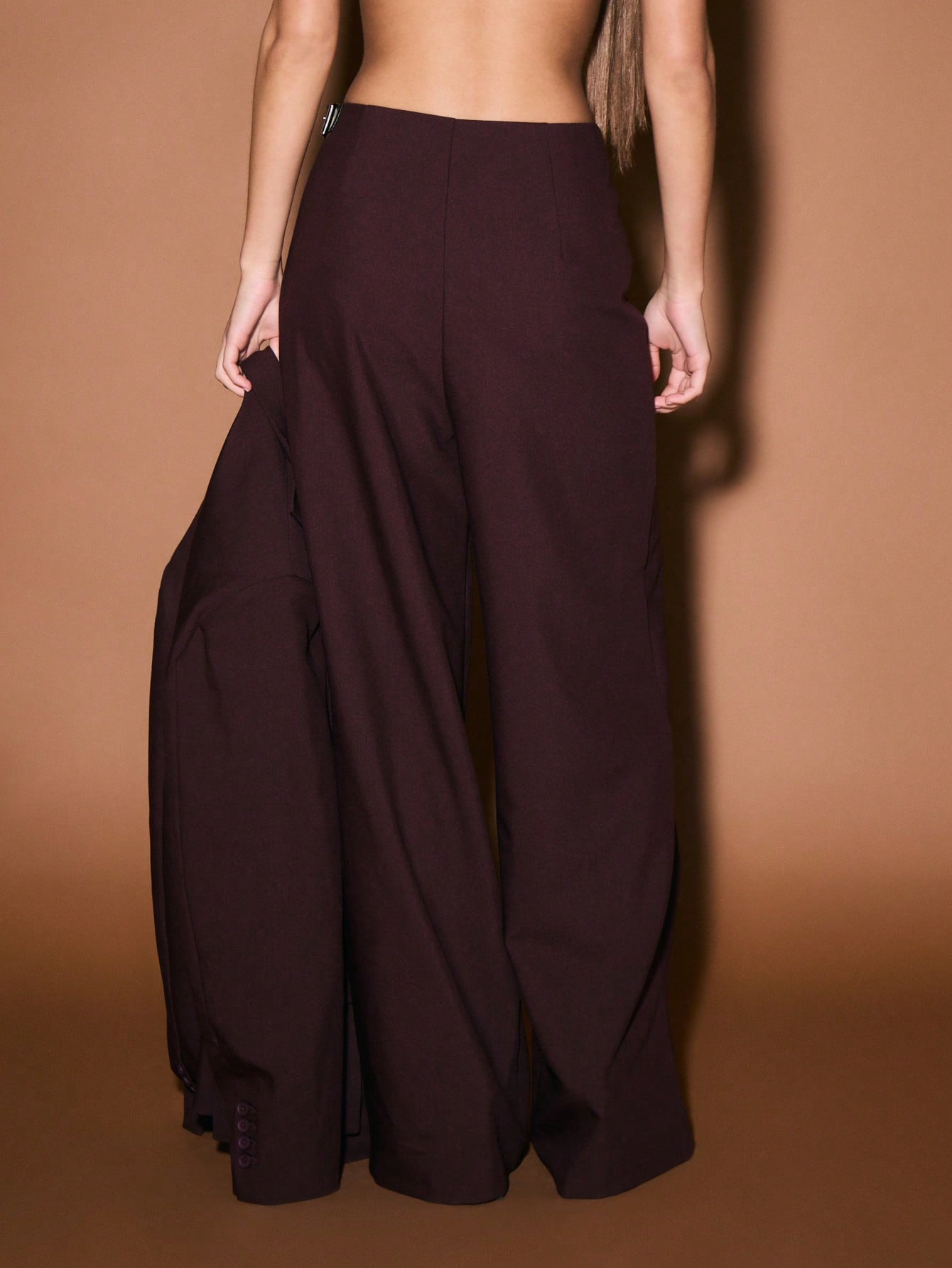 KIZN Pantalon large taille haute à effet portefeuille